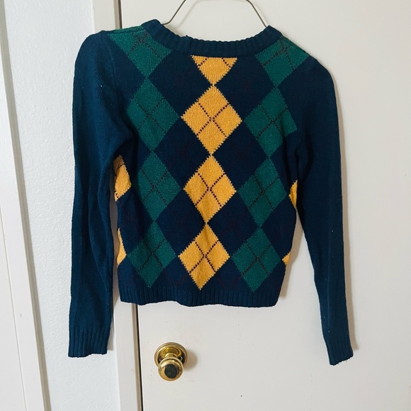 American Eagle Outfitters Navy Crewneck Sweater with Green & Gold Argyle - Picture 5 of 5